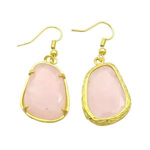 Pink Rose Quartz Copper Hook Earring Gold Plated, approx 18.5-26mm