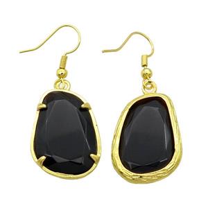 Black Onyx Agate Copper Hook Earring Gold Plated, approx 18.5-26mm