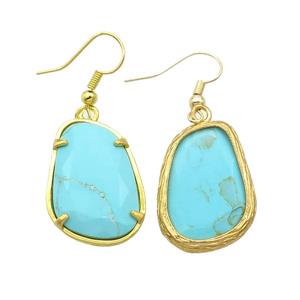 Blue Turquoise Copper Hook Earring Gold Plated, approx 18.5-26mm