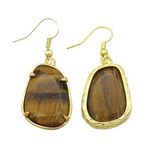 Tiger Eye Stone Copper Hook Earring Gold Plated, approx 18.5-26mm