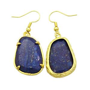 Blue Lapis Lazuli Copper Hook Earring Gold Plated, approx 18.5-26mm