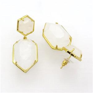 White Crystal Quartz Copper Stud Earring Gold Plated, approx 14mm, 18-28mm
