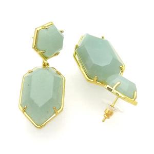Green Aventurine Copper Stud Earring Gold Plated, approx 14mm, 18-28mm