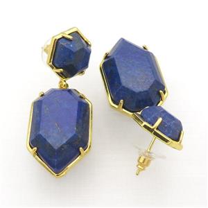 Blue Lapis Copper Stud Earring Gold Plated, approx 14mm, 18-28mm