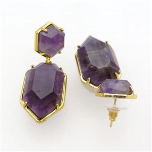 Amethyst Copper Stud Earring Gold Plated, approx 14mm, 18-28mm