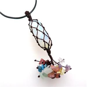 White Opalite Stick Necklace Gemstone Chakra Wire Wrapped, approx 14-45mm, 90mm