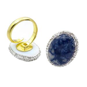 Blue Synthetic Quartz Copper Ring Pave Rhinestone Adjustable Gold Plated, approx 20-28mm, 18mm dia