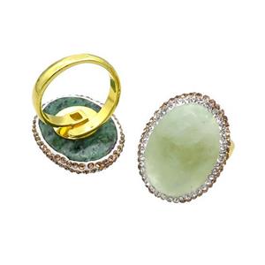 Green Jade Copper Ring Pave Rhinestone Adjustable Gold Plated, approx 20-28mm, 18mm dia