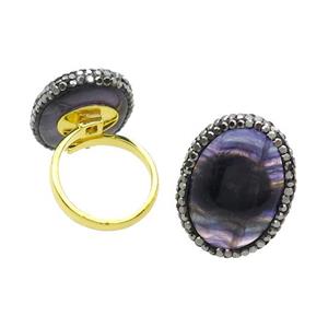 Fluorite Copper Ring Pave Rhinestone Adjustable Gold Plated, approx 20-28mm, 18mm dia