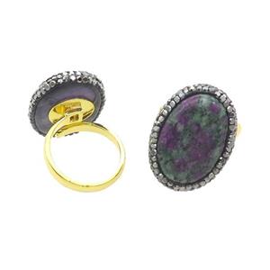 Ruby Zoisite Copper Ring Pave Rhinestone Adjustable Gold Plated, approx 20-28mm, 18mm dia