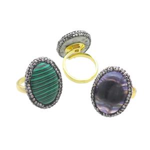Mixed Gemstone Copper Ring Pave Rhinestone Adjustable Gold Plated, approx 20-28mm, 18mm dia