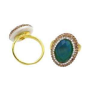Green Crystal Glass Copper Ring Pave Rhinestone Adjustable Gold Plated, approx 18-25mm, 18mm dia