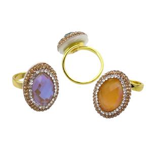 Crystal Glass Copper Ring Pave Rhinestone Adjustable Gold Plated Mixed, approx 18-25mm, 18mm dia