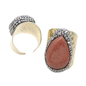 Gold Sandstone Copper Ring Pave Rhinestone Gold Plated, approx 20-30mm,18mm dia