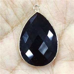 Black Onyx Agate Pendant Faceted Teardrop, approx 18-25mm