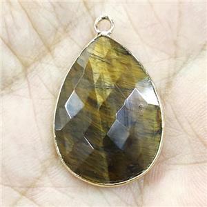 Tiger Eye Stone Pendant Faceted Teardrop, approx 18-25mm