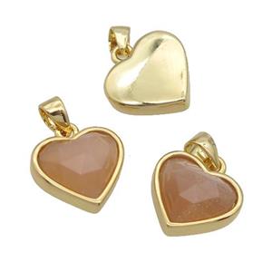 Peach Sunstone Heart Pendant Gold Plated, approx 12mm