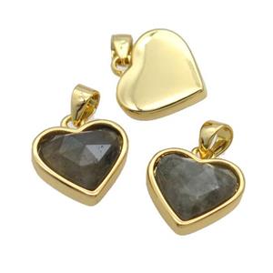Labradorite Heart Pendant Gold Plated, approx 12mm