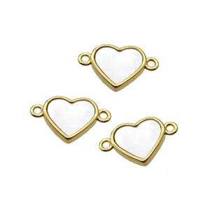 White Pearlized Shell Heart Connector Gold Plated, approx 12mm