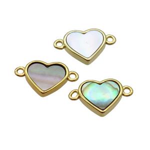 Gray Abalone Shell Heart Connector Gold Plated, approx 12mm