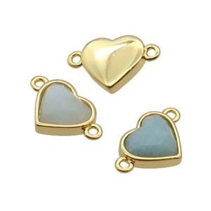 Amazonite Heart Connector Gold Plated, approx 12mm