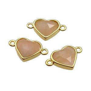 Peach Moonstone Heart Connector Gold Plated, approx 12mm