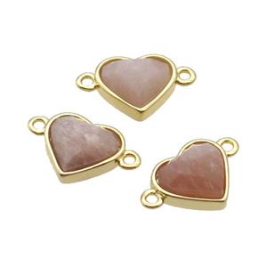 Peach Sunstone Heart Connector Gold Plated, approx 12mm