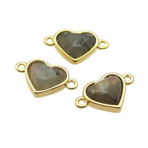 Labradorite Heart Connector Gold Plated, approx 12mm