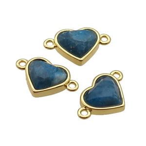 Blue Apatite Heart Connector Gold Plated, approx 12mm