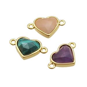 Mixed Gemstone Heart Connector Gold Plated, approx 12mm