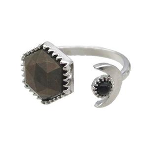 Pyrite Copper Ring Hexagon Platinum Plated, approx 9mm, 13mm, 18mm dia