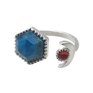 Blue Apatite Copper Ring Hexagon Platinum Plated, approx 9mm, 13mm, 18mm dia