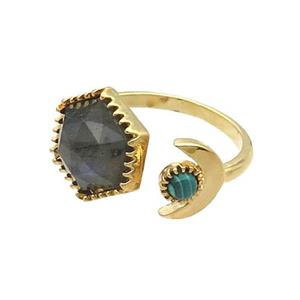 Labradorite Copper Ring Hexagon Gold Plated, approx 9mm, 13mm, 18mm dia