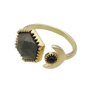 Pyrite Copper Ring Hexagon Gold Plated, approx 9mm, 13mm, 18mm dia