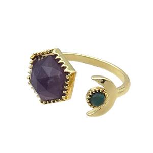 Purple Amehyst Copper Ring Hexagon Gold Plated, approx 9mm, 13mm, 18mm dia
