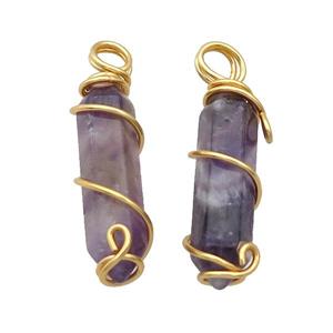 Purple Amethyst Prism Pendant Wire Wrapped, approx 8-30mm