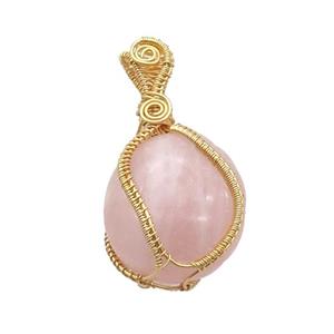 Pink Rose Quartz Nugget Pendant Freeform Wire Wrapped, approx 20-35mm