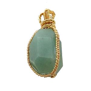 Green Aventurine Pendant Freeform Wire Wrapped, approx 20-35mm