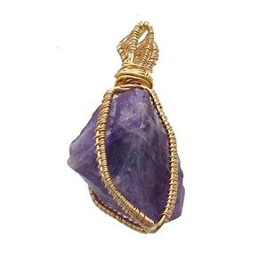Purple Amethyst Nugget Pendant Freeform Wire Wrapped, approx 20-35mm