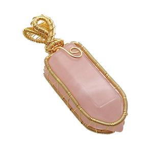 Pink Rose Quartz Bullet Pendant Wire Wrapped, approx 15-35mm