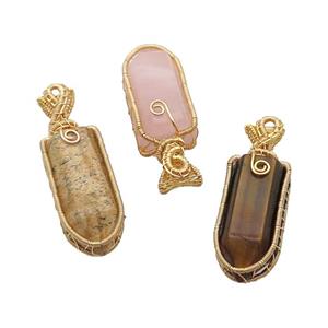 Mix Gemstone Bullet Pendant Wire Wrapped, approx 15-35mm