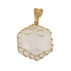 White Crystal Quartz Hexagon Pendant Wire Wrapped, approx 25mm