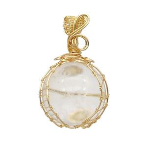 Clear Quartz Pendant Round Wire Wrapped, approx 25-30mm