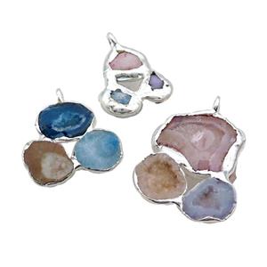 Agate Druzy Geode Slice Pendant Silver Plated, approx 30-45mm