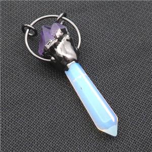 White Opalite Pendulum Pendant With Amethyst Black Plated, approx 11-60mm