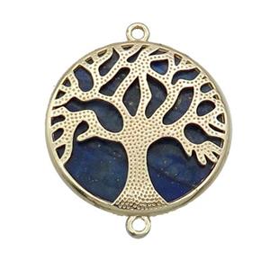 Blue Lapis Copper Connector Tree Of Life Circle Gold Plated, approx 27mm dia