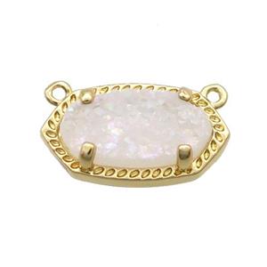 White Quartz Druzy Oval Pendant Gold Plated, approx 10-18mm