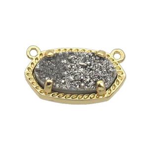 Silver Quartz Druzy Oval Pendant Gold Plated, approx 10-18mm