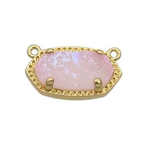Pink Quartz Druzy Oval Pendant Gold Plated, approx 10-18mm