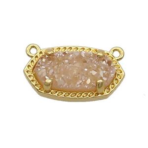 Champagme Quartz Druzy Oval Pendant Gold Plated, approx 10-18mm